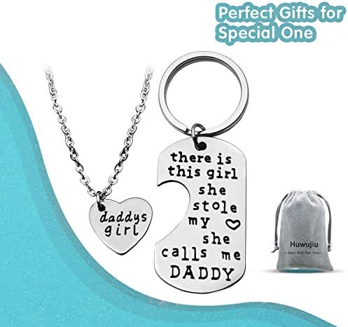 Huwujiu Dad Daughter Gift Father's Day Gift There's This Girl Who Stole My Heart She Calls Me Daddy Keyring Necklace Set Daddy Daughter Gift Christmas Birthday Gift