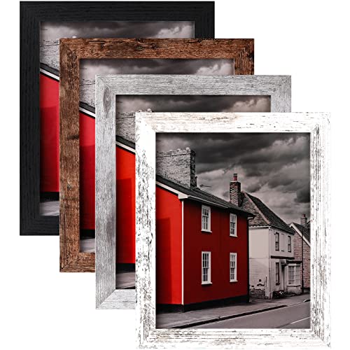 LANDNEOO 8x10 Picture Frame, 4 Pack Woodgrain Wider Frames, Display Pictures 5x7 with Mat or 8x10 Without Mat, Picture Frames Collage Wall Decor or Table Top Display, Multicolour