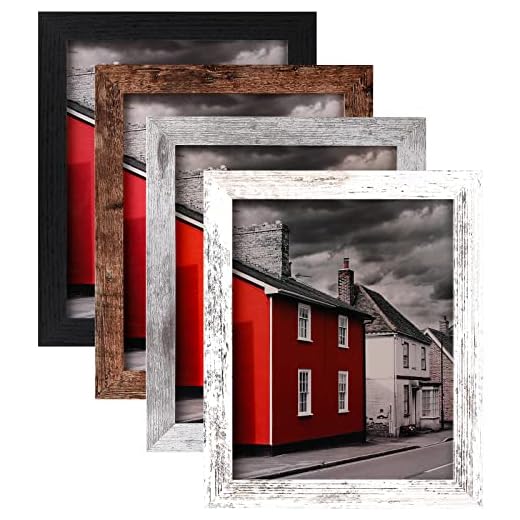 LANDNEOO 8x10 Picture Frame , 4 Pack Woodgrain Wider Frames, Display Pictures 5x7 with Mat or 8x10 Without Mat, Picture Frames Collage Wall Decor or Table Top Display, Multicolour