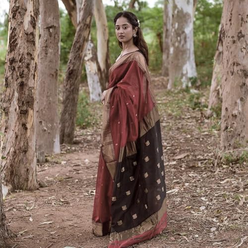 Image of Women's Cotton Woven Soft Sarees With Attach Blouse Piece.