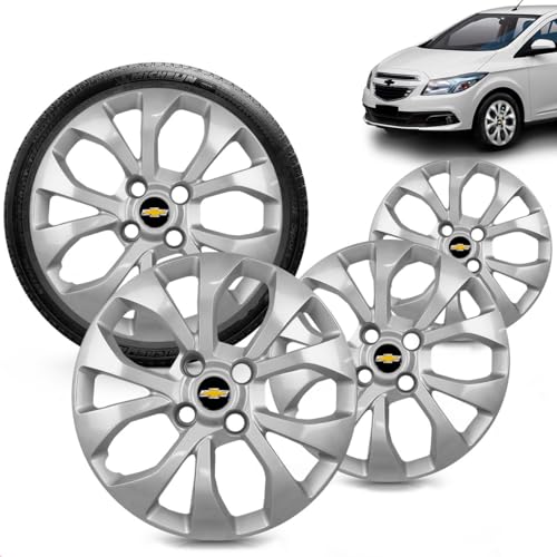 Kit 4 Calotas Onix Prisma 2012 2013 14 15 16 Aro 15 Prata Cubo Padrão Grid Emblema Gm Preto Dourado