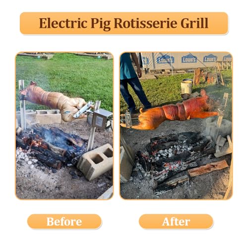 hzexun BBQ Edelstahl Spanferkelgrill mit Motor,drehen Bis zu 100 kg Schwein,Elektrisches Edelstahl Grillspieß Set mit Drehspieß für Lagerfeuer, Camping und Garten für Spanferkel und Lämmer