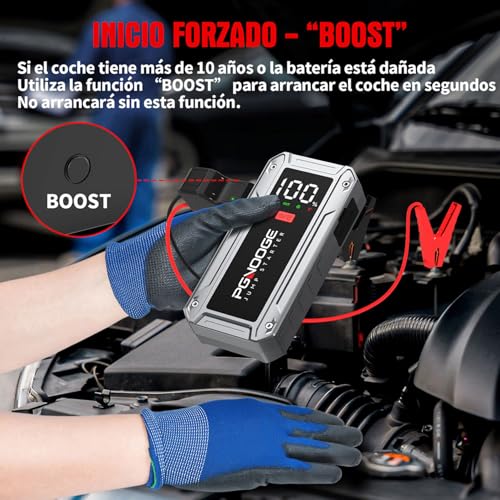 PGNOOGE 6000A 26800mAh Arrancador De Baterias De Coche (hasta All Gasolina/10 L Diesel), 12V Arrancador De Coches Portatil con BotóN De Arranque Forzado Y Salida USB, Gran Pantalla LCD - imagen 5