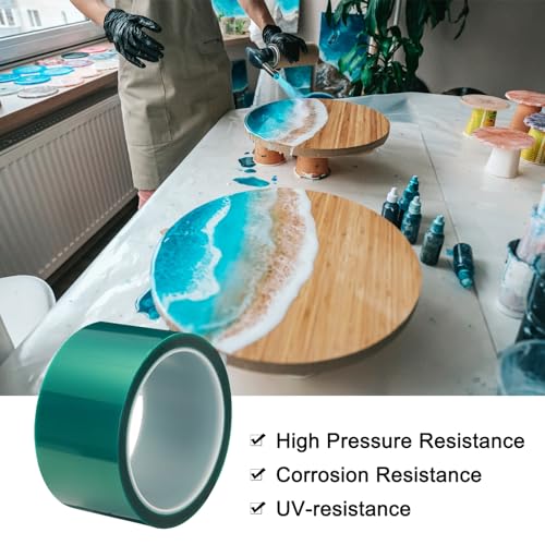 Image of MECCANIXITY Resin Tape Silicone Adhesive Tape High Temperature Resistance Easy Peeling Polyester for Epoxy Resin,River Tables,Craft,Remove Residue 1.97 Inch Wide 108FT Long(Green),Pack of 1