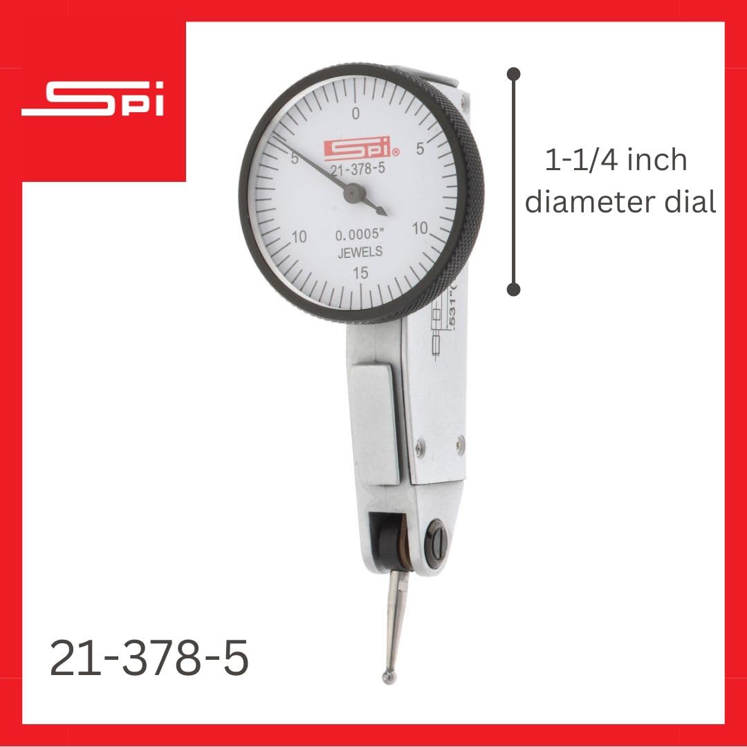 SPI 21-378-5 Horizontal Dial Test Indicator w/Calibration Certificate & Fitted Case: 0-15-0 Reading, 0"-0.03" Range