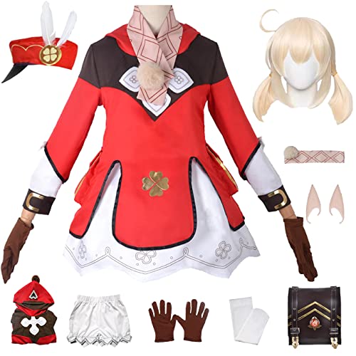 YEAJION Genshin Impact Klee Cosplay Completo con Peluca Disfraz de Genshin Klee Costume Personajes del Juego Klee Uniforme Navidad Halloween Carnaval Fiesta Etapa Rendimiento Traje Conjunto