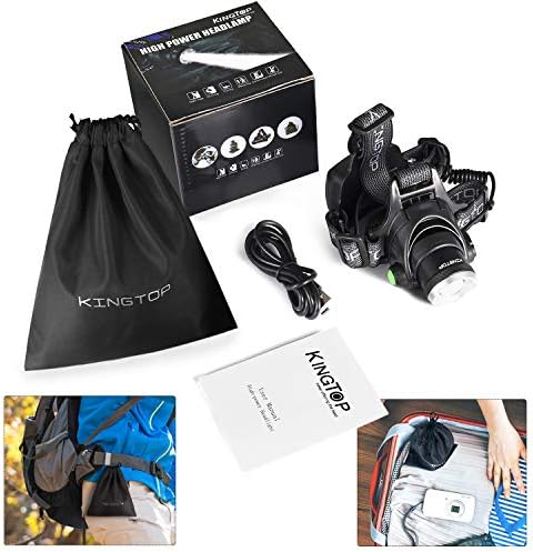 Kingtop Waterproof USB Rechargeable LED Zoomable Head Light Torch Lamp with Internal Lithium Battery