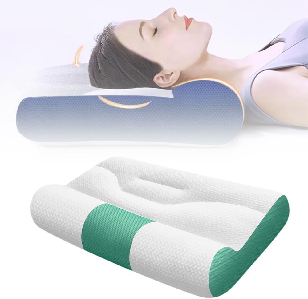 Sleep Enhancing Cervical Support Comfort Goose Pillow, 2025 New Ergonomic Sleep Enhancing Cervical Support Pillow, Premium Memory Foam Sleeper Adults Contour for Sleeping (Green, M)