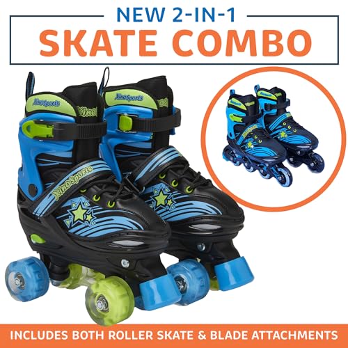 Xino Sports 2 in 1 Combo, Kids Roller Skates and Inline Skates - Interchangeable LED Light Up Skates for Kids Ages 6-12, Teens & Adults, Adjustable Inline Skates for Girls and Boys (Black, Large 5-8) - Thumbnail 2