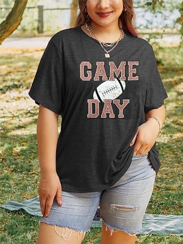 Plus Size Women Football Shirt Game Day Tshirt Football Mom Tops Tee Sports Season Short Sleeve Novelty Tops2