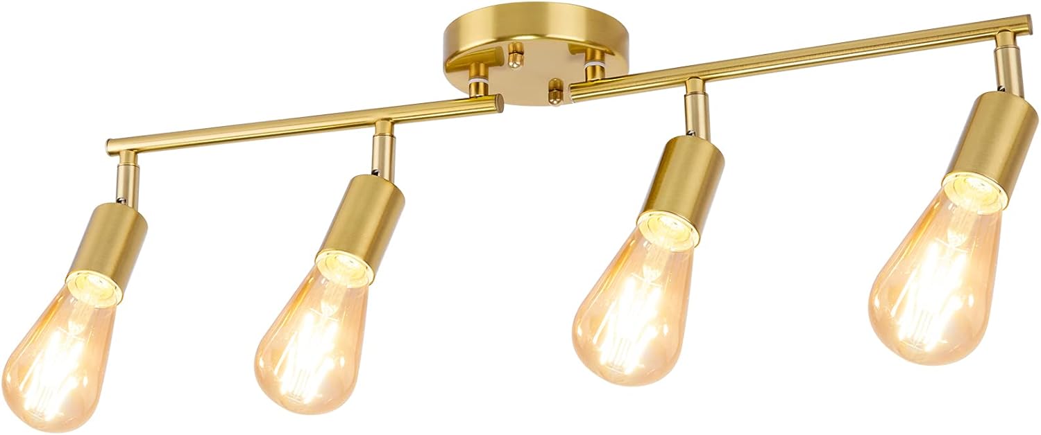 JQiRe 4 Lights Track Lighting Fixtures Ceiling, Flush Mount Gold Track