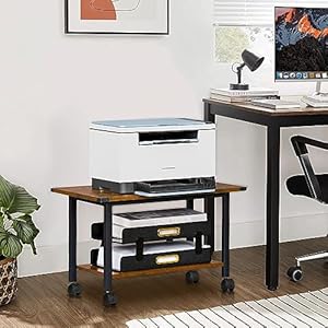 Lerliuo Under Desk Printer Stand, 2-Tier Industrial Mobile Printer Table with Storage Shelf and Steel Frame, Rolling Printer Cart Holder with Lockable Wheels for Home, Office (Rustic Brown) Lerliuo Under Desk Printer Stand 2 Tier Industrial Mobile Printer Table with Storage Shelf and Steel Frame Rolling Printer Cart Holder with Lockable Wheels for Home Office Rustic Brown