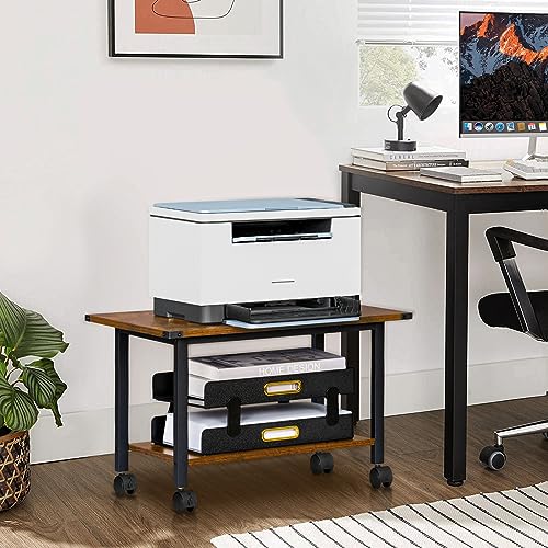 Lerliuo-Under-Desk-Printer-Stand-2-Tier-Industrial-Mobile-Printer-Table-with-Storage-Shelf-and-Steel-Frame-Rolling-Printer-Cart-Holder-with-Lockable-Wheels-for-Home-Office-Rustic-Brown Lerliuo Under Desk Printer Stand 2 Tier Industrial Mobile Printer Table with Storage Shelf and Steel Frame Rolling Printer Cart Holder with Lockable Wheels for Home Office Rustic Brown