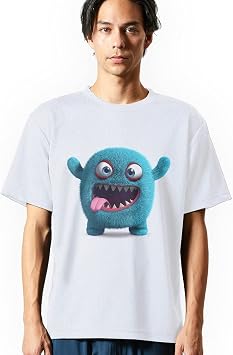 igsticker 003431 Dry T-shirt, Mens, Print, Large, White, Gym, Training, Sports, UV Protection, Absorbent, Quick Drying, 4.1 oz, Animal Monster Character