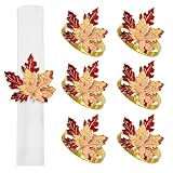 Emivery 6 Pieces Fall Napkin Rings, Thanksgiving Maple Leaf Napkin Rings Fall Metal...