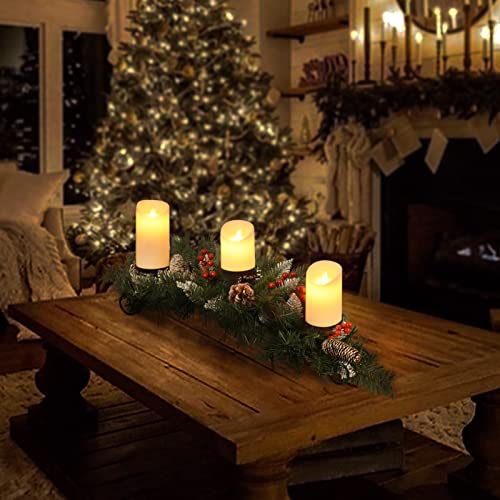 Christmas Table Centerpieces With 3 Flameless Led Candles, Christmas Candle Holders, Holiday Candelabrum For Home Party Table Mantel Decorations #TOP2