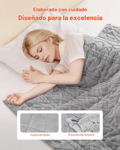 Miniatura 4 de Vevor Manta Con Peso, 9 Kg, Tamaño Queen, 152 X 203 Cm, Forro Polar Sherpa Con Cuentas De Vidrio, Suave, Cálida Y Acogedora, Para 90 A 113 Kg, Alivia La Ansiedad Y Estrés, Mejora El Sueño, Gris