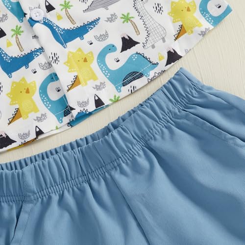 Image of Owl's-Yard Baby Boy Easter Outfits Rabbit Carrot Short Sleeve Button Down Shirts and Solid Color Shorts 2 Pcs Summer Set