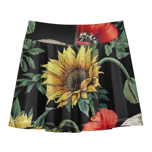 Joisal Tennis Skirts Toddler Embroidered Skulls Sunflowers Girls Skorts Athletic Shorts Outfit Pleated 4t2