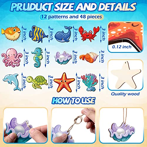 48 Pcs Summer Wood Hanging Ornaments Pool Ornaments For Tree Sea Animals Wooden Slices Hawaiian Wooden Gift Tags Beach Luau Tropical Birthday Water Party Decor For Party Supplies (Sea Animals Style) #TOP2