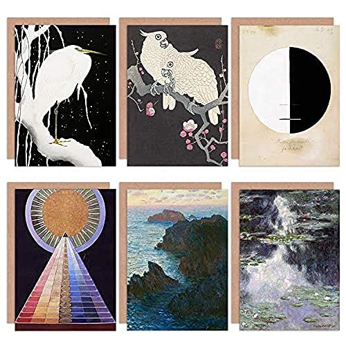 Artery8 Monet Hilma Af Klint Koson Water Lilies Bird Abstract Mixed Fine Art Greeting Card Pack of 6