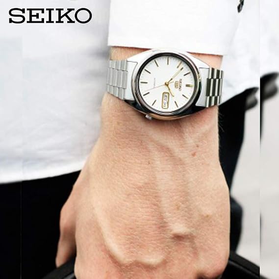 Seiko Men's SNXG47 Seiko 5 Automatic White Dial Stainless Steel Watch