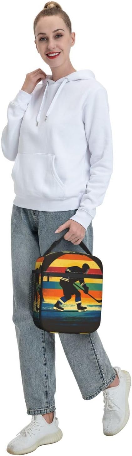Hockey Insulated Lunch Bag for Women Men Hockey Lunch Bag for Work,Picnic,Travel,Hiking,Beach or Fishing Polyester Hockey Lunch Box