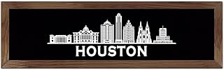 WengBeauty America Houston Wooden Artwork Framed Cityscape Rustic Hanging Wood Sign America Houston Gift Rustic Wood Plaque Signs for Home Wall Living Room Bedroom 5.9x20 inches