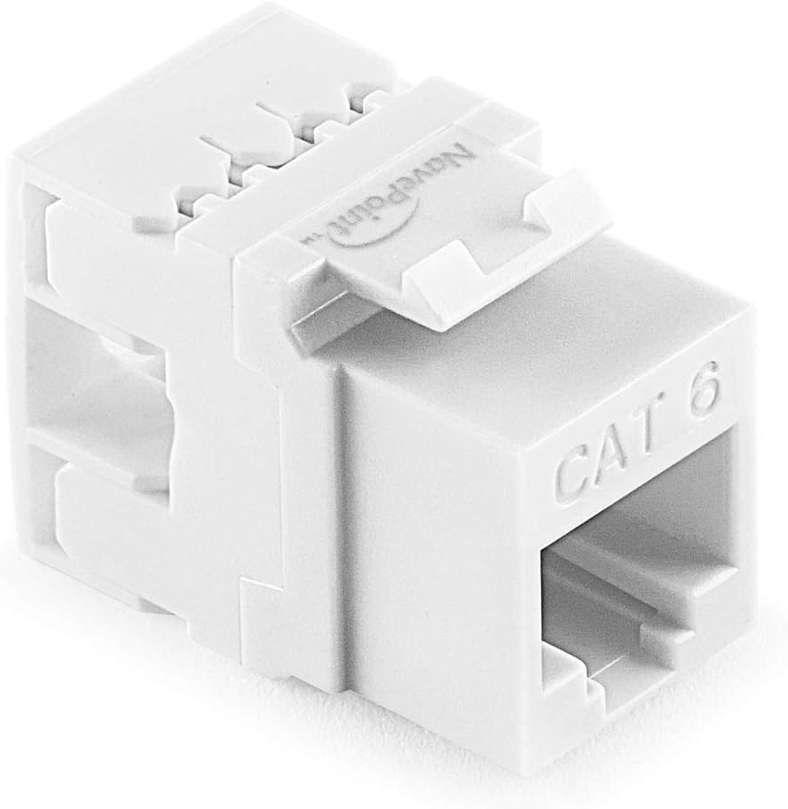 NavePoint 180 Degree Cat6 Keystone Jack, RJ45 Ethernet Connector, Type 110, White 25-Pack