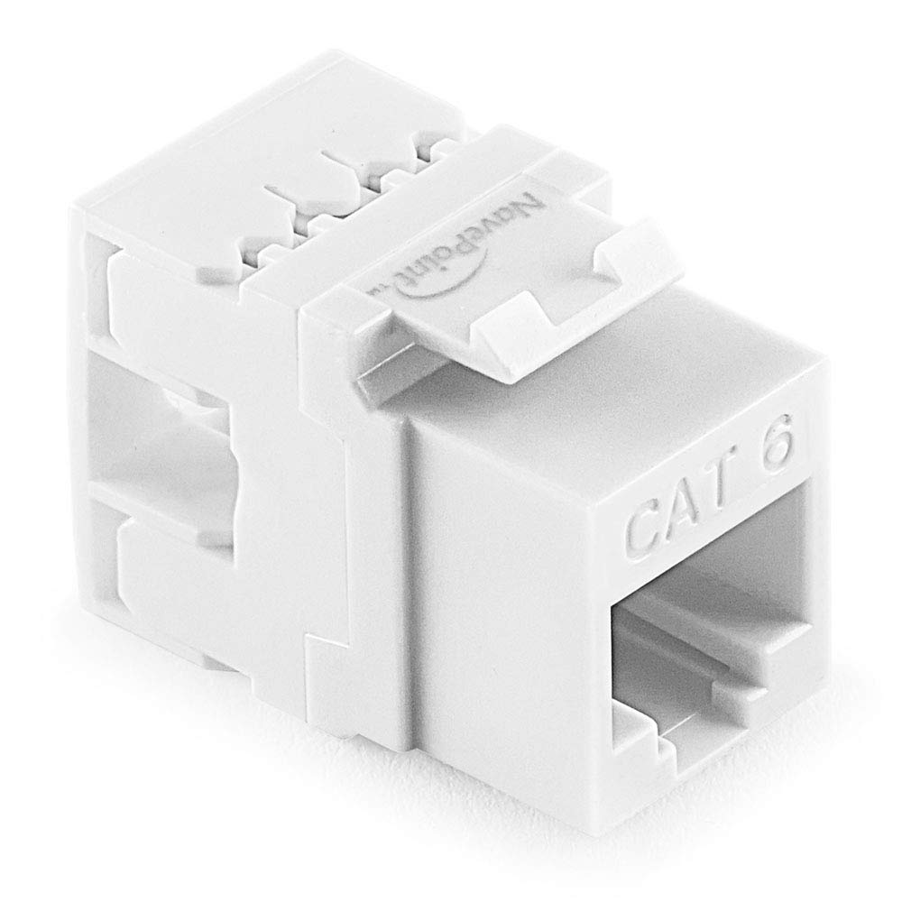 NavePoint 180 Degree Cat6 Keystone Jack, RJ45 Ethernet Connector, Type 110, White 50-Pack
