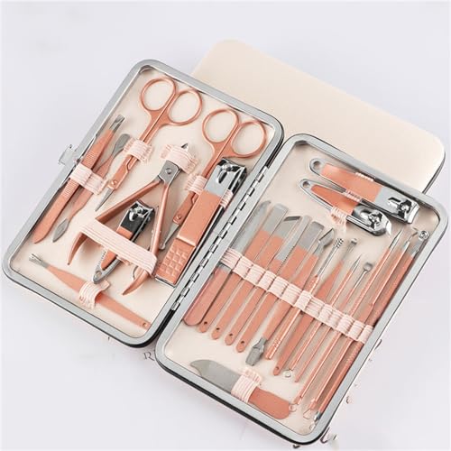 セット マニキュアセット ペディキュア ネイルツールキット トラベルケース付き ステンレススチール イヤースプーン ネイルクリッパー ハサミ、24個