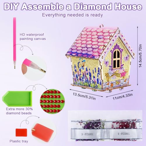 Image of HASTHIP Diamond Painting Cabin Model DIY Full Drill Miniature House Wood 3D Crystal Mosaic House Kit for Creative Crafting and Home Display Tabletop Decoration