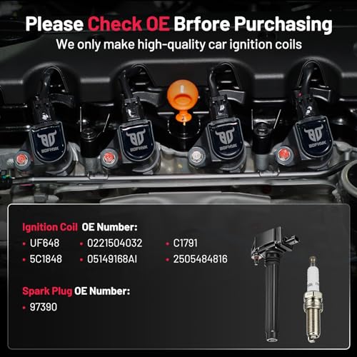 BDFHYK Ignition Coil Pack UF648 and Iridium Spark Plugs 97390 Compatible with Chrysler 200 300 Compatible with Dodge Challenger for Jeep for VW Routan 3.2L 3.6L V6, Sets of 6 by BDFHYK - Image 5