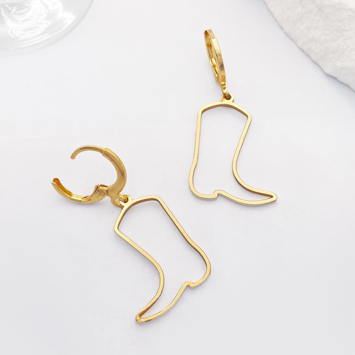 Cowgirl Cowboy Boot Dangle Earrings - Gold Coastal Rodeo Dangling Drop Earrings, Western Style Jewelry for Women, Cute Cowgirl Accessories for Rodeos, Country Concerts, Daily Wear & Gift Giving - Image 3