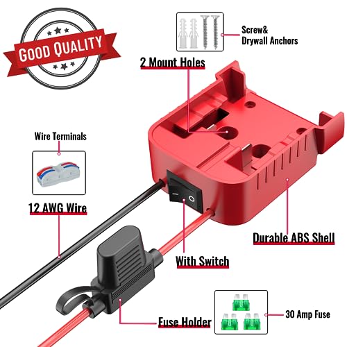 Azocek 1 Pack Power Wheel Adapter Compatible with Milwaukee 18V Battery Adapter Power Wheel Battery Converter Kit with Fuse & Switch & Wire Terminals & 12 AWG Wire for DIY RC Car Toys Robotics - Thumbnail 2