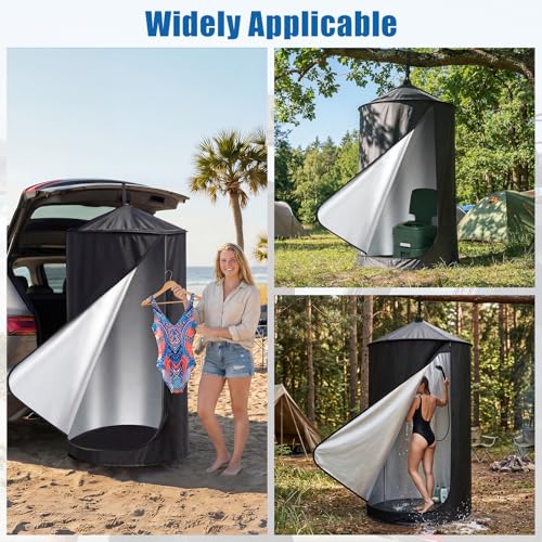 Pop Up Privacy Tent for Car, 69in Portable Camping Shower Tent with Liftgate Suction Pod and Hanging Straps, 210D Silver Coating Outdoor Instant Bathroom Toilet Tents with Carry Bag