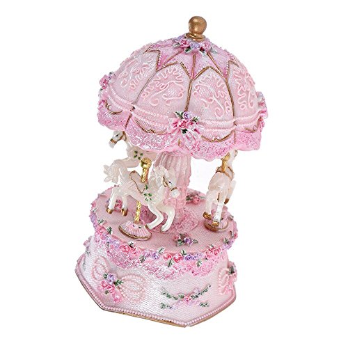 Accoco Carousel Music Box Luxury Color Change Led Light Luminous Rotating 3-Horse Carousel Horse Music Box Melody Carrying You From Castle In The Sky(Castle In The Sky, Pink) #TOP2