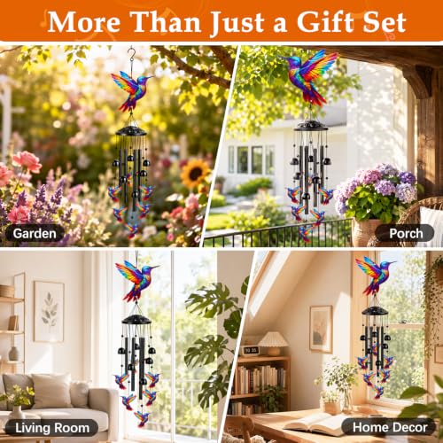 Aluminum Hummingbird Wind Chimes for Outside, Metal Garden Treasures Wind Chime with 4 Durable Tubes & 6 Bells, Unique Grandma Garden Gifts Box & Card Included, 35.4" by Trutob - Used condition - Image 3