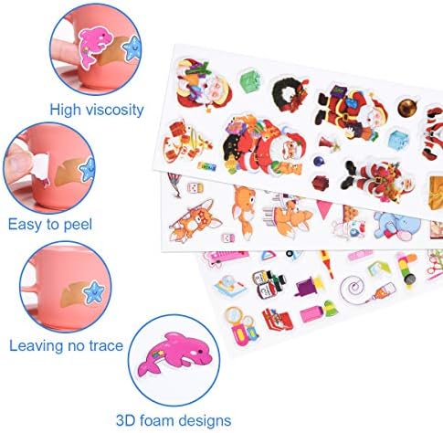 Vicloon 3D Stickers for Kids Toddlers, 38 Variety Sheets Puffy Stickers, 1000+ Children Stickers for Party Rewarding Gifts Scrapbooking Including Animals Dinosaurs Santa Fruits Star Car and More