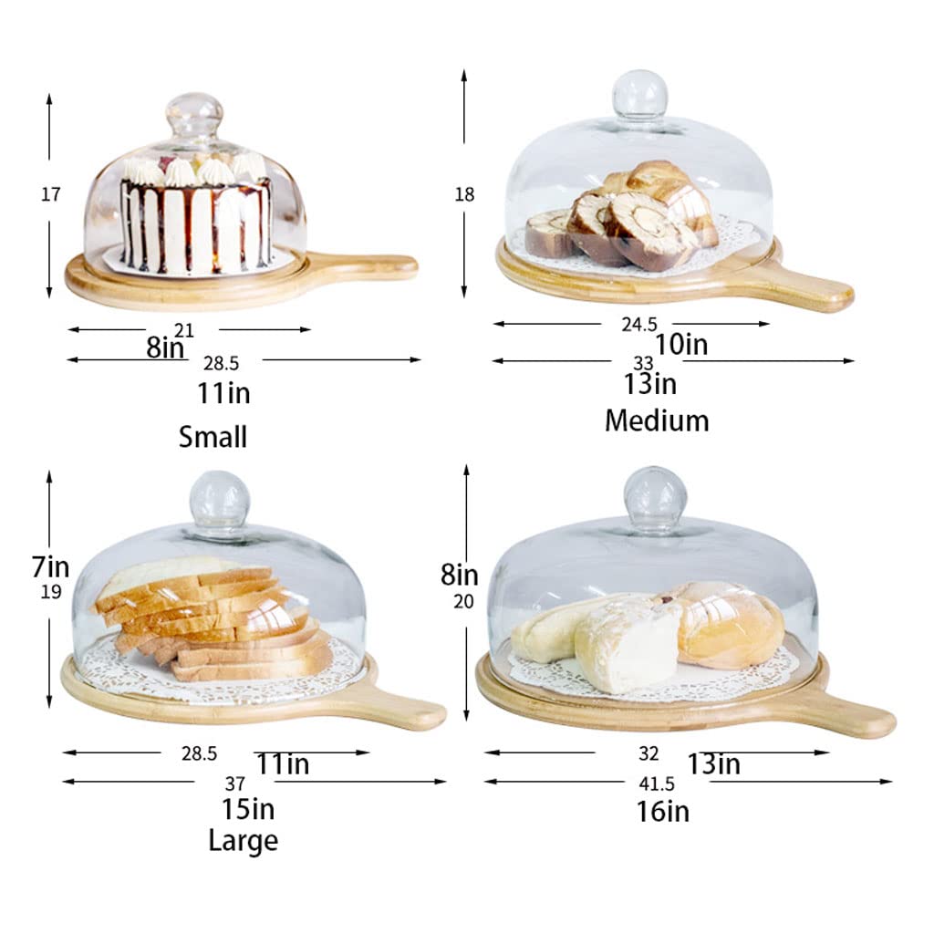 Soporte para Pasteles, Bandeja de bambú para Pasteles con Cubierta de cúpula de acrílico Transparente y asa, Bandeja Plana de Madera para Servir, Soporte Redondo para Cupcakes, Bandeja para sándwiche