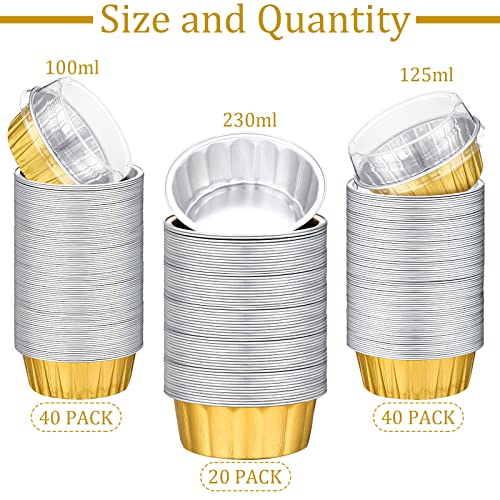 Jinei 100 Pcs Aluminum Foil Baking Cups With Lids 3.5Oz 4.5Oz 8Oz 3 Sizes Cake Cups With Lids Disposable Ramekins Muffin Cupcake Foil Liners Dessert Containers For Party Birthday Wedding #TOP1