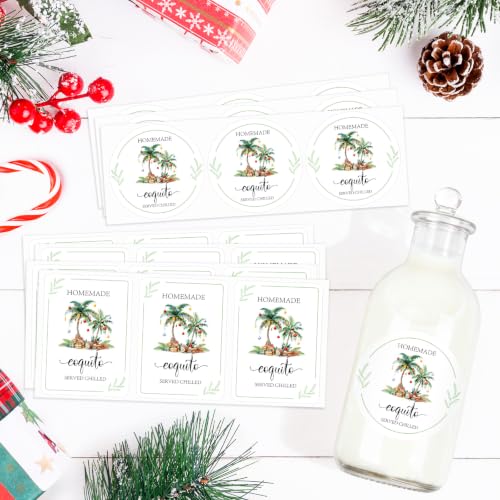 Image of 100 Pcs Christmas Coquito Labels for Bottles Set Includes 50-2.36 inch & 50-2.3x3.1 inch Coquito Stickers for Xmas Holiday Bottle Party Supply
