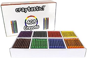 Craytastic! 408-Count Crayon Class Pack, Best-Buy Assortment Premium, 8 Colors, Full Size, 3.5 Inch for Schools, Classrooms, Camps, Offices, Crafts - Non-Toxic Meets ASTM D-4236