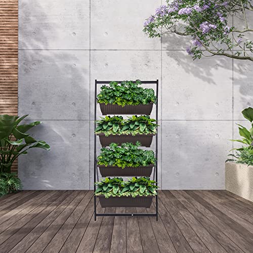 KHOMO GEAR Vertical Garden Planter Balcony Garden Outdoor 4 Tier Raised Bed Box with Stacking Planters Indoor Patio Tower for Plants Vegetables Flowers & Herbs by KHOMO GEAR - Image 9