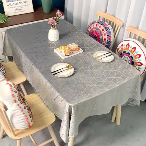Nappe de table rectangulaire velours 140x220cm motif moderne gris KnSam