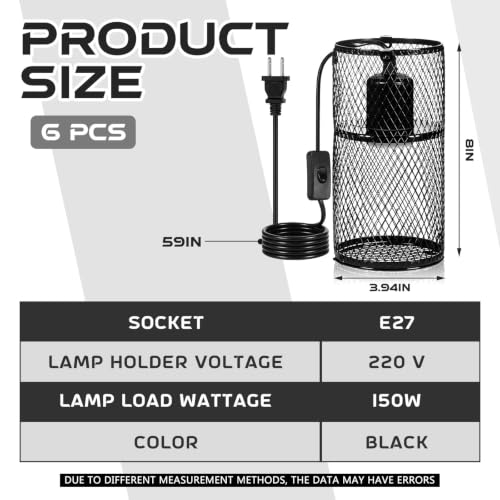 Image of VIHOSE 6 Pcs Reptile Heat Lamp Guard Anti Scald, 4 Inch, Black, Black