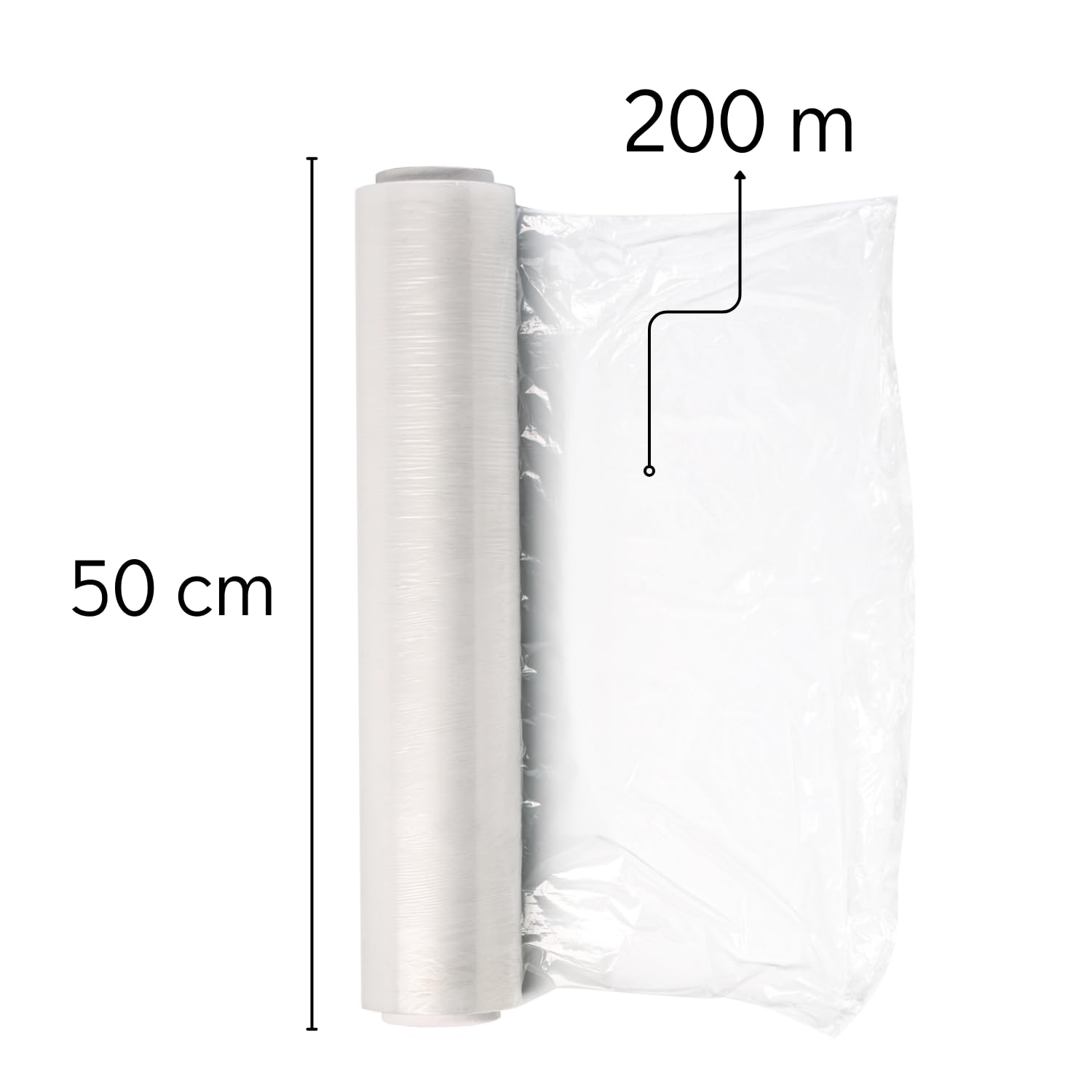 EVOTRADE Wysuwana przezroczysta folia opakowaniowa 50 cm x 200 m, plastik do pakowania przeprowadzki, folia PVC o wysokiej wytrzymałości, folia do pakowania mebli, palety, kartony (6 rolek)