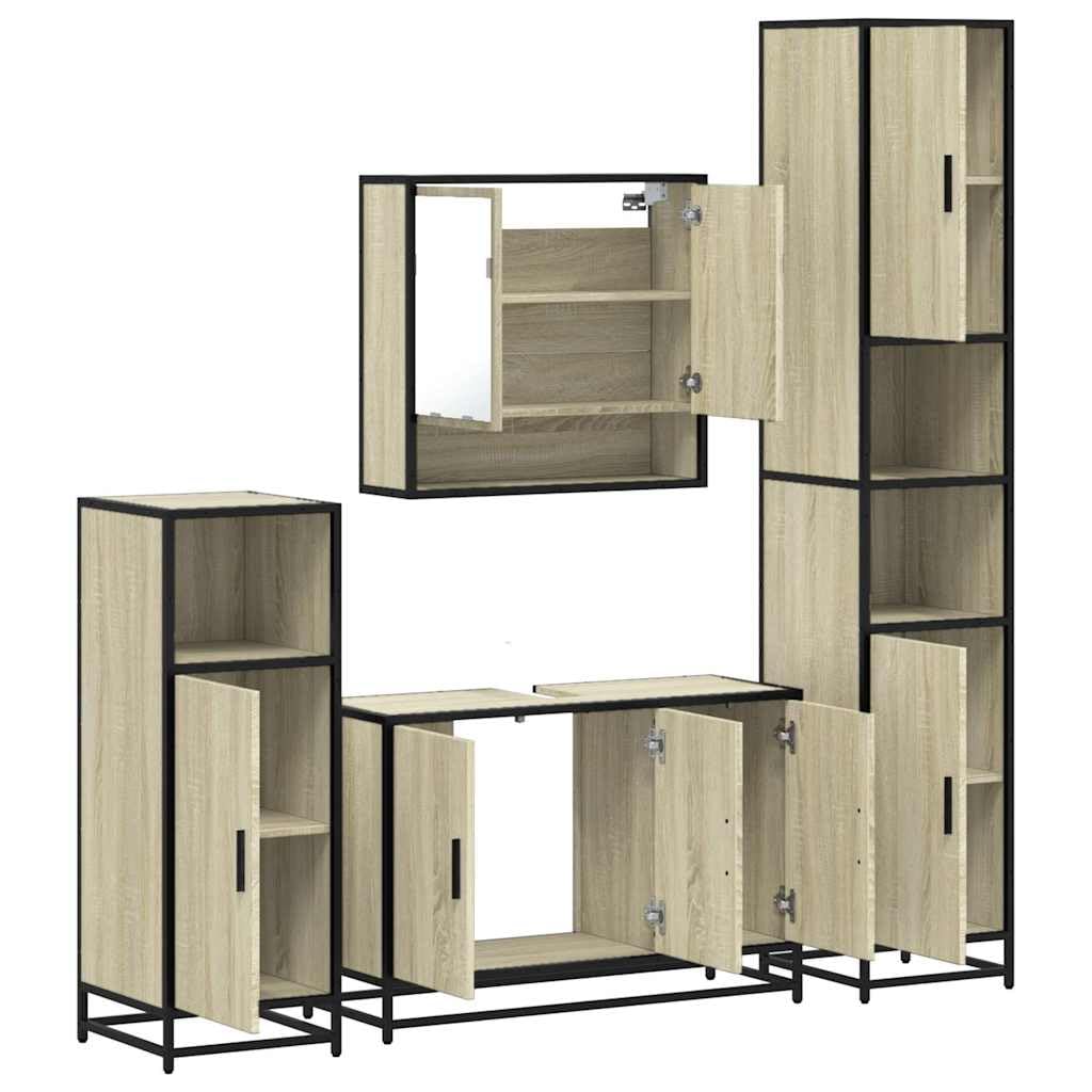 Set di 4 mobili da bagno con armadietto a specchio, effetto rovere