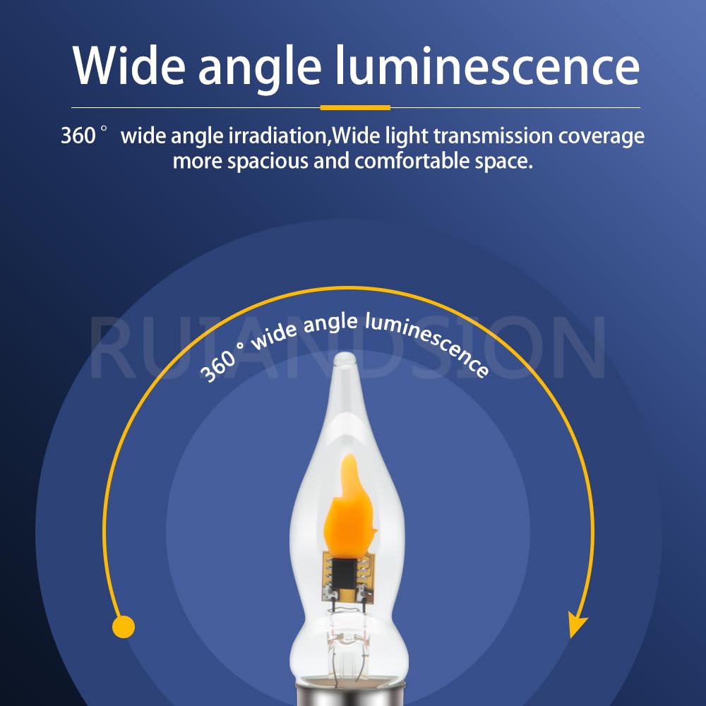 Ruiandsion Lampadine LED E14 Effetto Fiamma Tremolante 0,5W CA18, Bagliore Ambrato Caldo 1800K, 220-240V Non Dimmerabile per Lampadari, Parete, Casa, Feste e Natale (10 PZ)