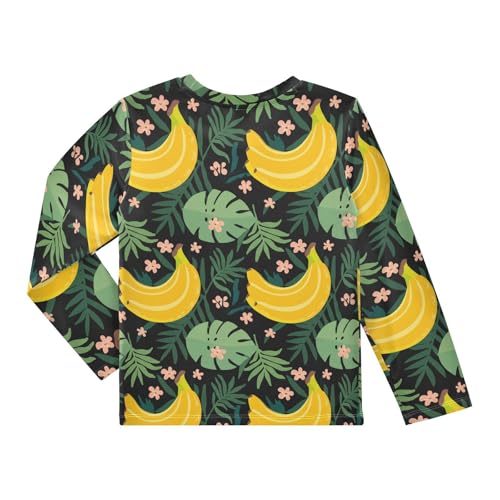 Banana Leaves Black Boy's Rash Guard Swim Shirt Long Sleeve Sun Shirt for Toddler Kid UPF50+2